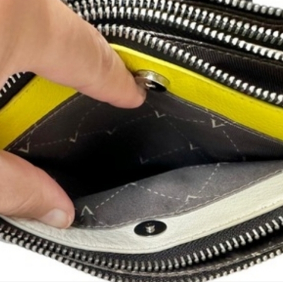 Vince Camuto Neve Crossbody Bag Snow White & Citron Yellow Pebbled Leather - Picture 9 of 16